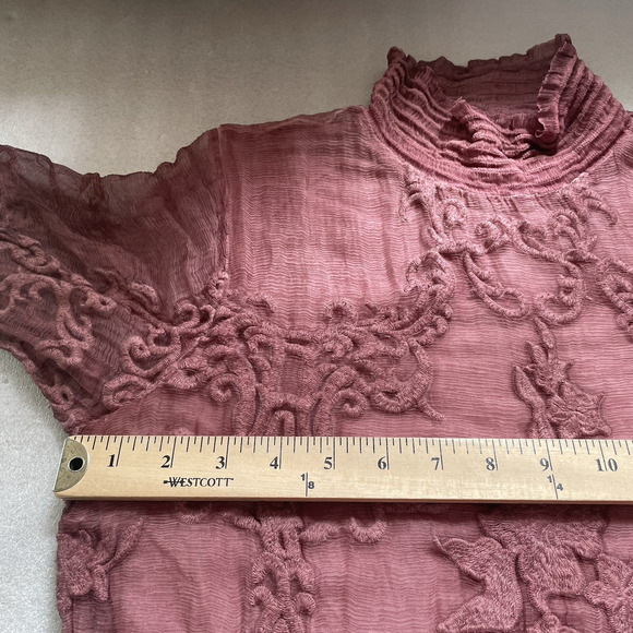 Soft Surroundings Dress Women Small Mauve Silk Tunic Embroidered High Neck Lined - Picture 9 of 16
